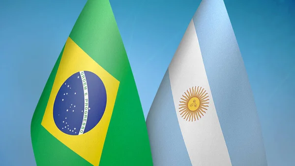 Brasil Argentina Dos Banderas Juntas Fondo Azul —  Fotos de Stock