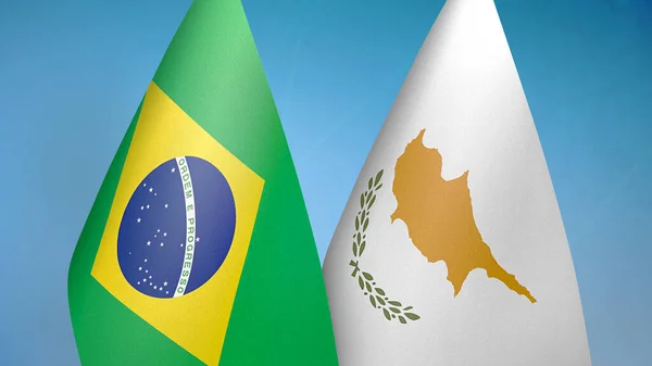 Brasil Chipre Duas Bandeiras Juntos Fundo Azul — Fotografia de Stock