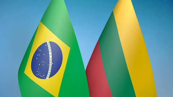 Brasil Lituânia Duas Bandeiras Juntas Fundo Azul — Fotografia de Stock