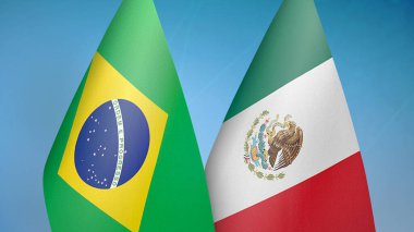 Brezilya ve Meksika iki bayrak birlikte mavi arkaplan