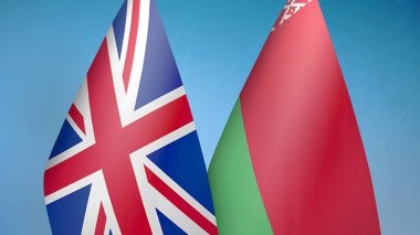 Birleşik Krallık ve Belarus iki bayrak birlikte mavi arkaplan