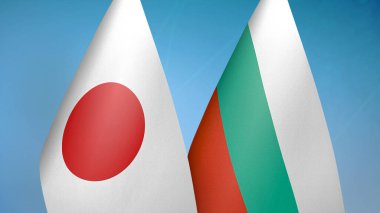 Japonya ve Bulgaristan 'ın bayrakları mavi arka planda