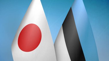 Japonya ve Estonya 'da iki bayrak birlikte mavi arka plan