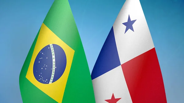 Brazília Panama Két Zászlók Együtt Kék Háttér — Stock Fotó