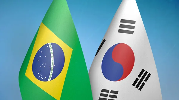 Бразилія Південна Корея Разом Мають Два Прапори Синьому Тлі — стокове фото