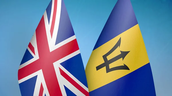 Verenigd Koninkrijk Barbados Twee Vlaggen Samen Blauwe Achtergrond — Stockfoto