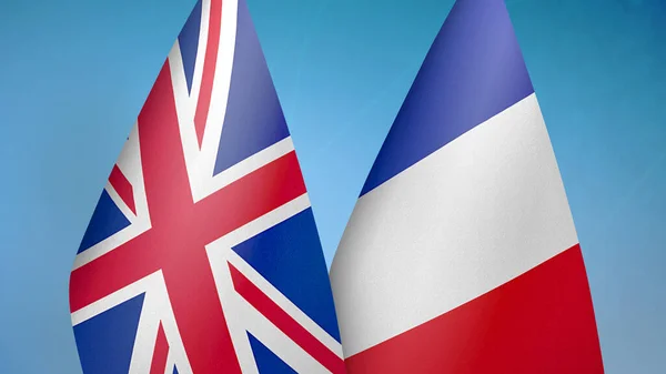 Reino Unido Francia Dos Banderas Juntos Fondo Azul — Foto de Stock