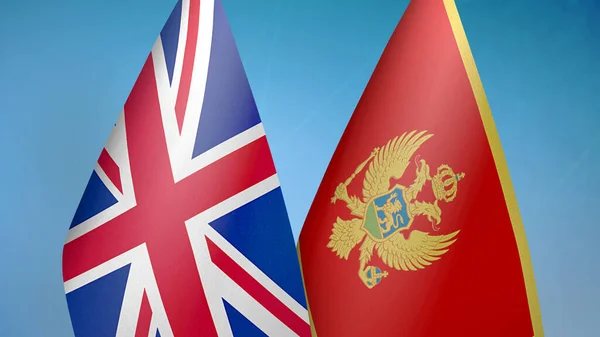 Storbritannien Och Montenegro Två Flaggor Tillsammans Blå Bakgrund — Stockfoto