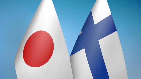 Giappone Finlandia Due Bandiere Insieme Sfondo Blu — Foto Stock