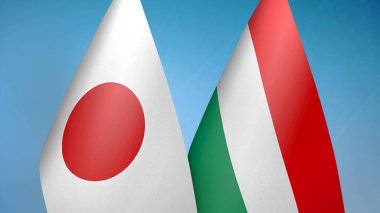 Japonya ve Macaristan iki bayrak birlikte mavi arkaplan