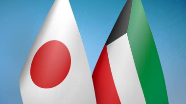 Japonya ve Kuveyt iki bayrak birlikte mavi arkaplan