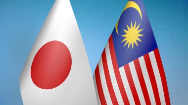 Japonya ve Malezya iki bayrak birlikte mavi arkaplan
