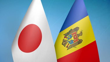 Japonya ve Moldova iki bayrak birlikte mavi arkaplan