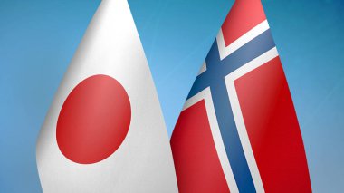 Japonya ve Norveç mavi arka planda birlikte iki bayrak