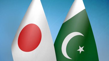 Japonya ve Pakistan iki bayrak birlikte mavi arkaplan