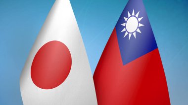 Japonya ve Tayvan 'da iki bayrak birlikte mavi arkaplan