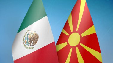 Meksika ve Makedonya 'da iki bayrak mavi arkaplanda