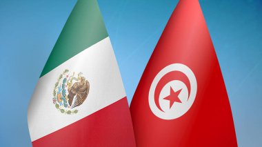 Meksika ve Tunus 'ta iki bayrak birlikte mavi arka plan