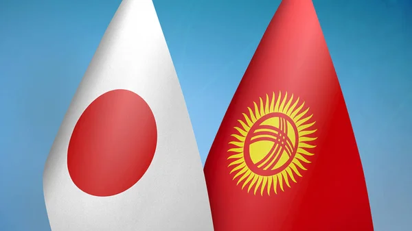 Japan Kyrgyzstan Two Flags Together Blue Background — Stock Photo, Image
