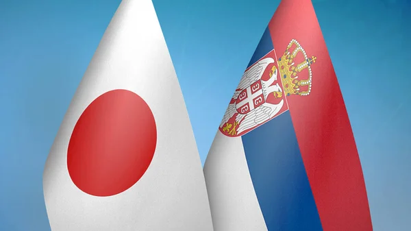 Japan Serbia Two Flags Together Blue Background — Stock Photo, Image