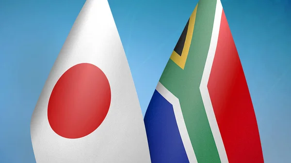 Japón Sudáfrica Dos Banderas Juntos Fondo Azul — Foto de Stock