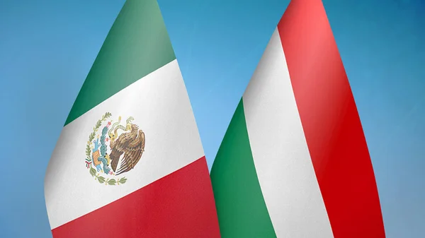 Mexico Hungary Two Flags Together Blue Background — Stock Photo, Image