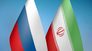 Rusya ve İran 'da iki bayrak birlikte mavi arkaplan