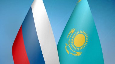 Rusya ve Kazakistan iki bayrak birlikte mavi arkaplan