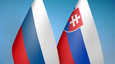 Rusya ve Slovakya iki bayrak birlikte mavi arkaplan