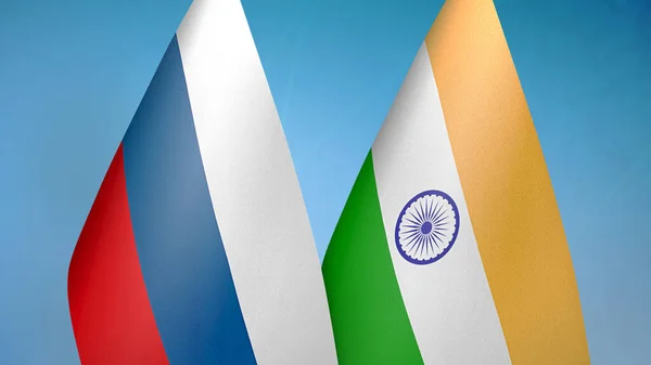 Russia India Two Flags Together Blue Background — Stock Photo, Image