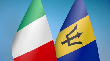 İtalya ve Barbados iki bayrak birlikte mavi arkaplan