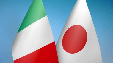 İtalya ve Japonya 'da iki bayrak mavi arkaplanda