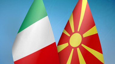 İtalya ve Kuzey Makedonya 'da iki bayrak mavi arkaplanda