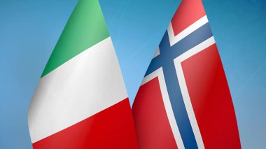 İtalya ve Norveç mavi arka planda iki bayrak yan yana