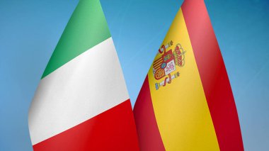 İtalya ve İspanya iki bayrak birlikte mavi arkaplan