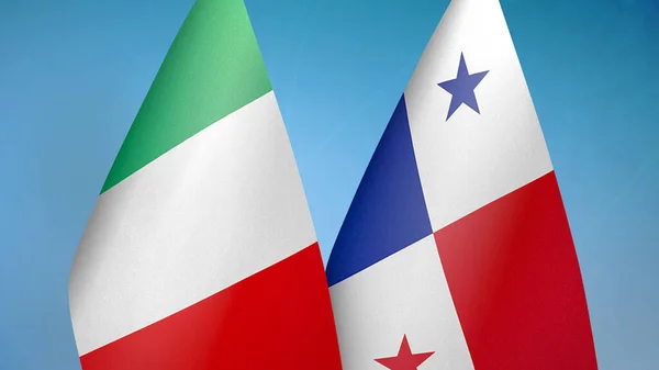 Italië Panama Twee Vlaggen Samen Blauwe Achtergrond — Stockfoto