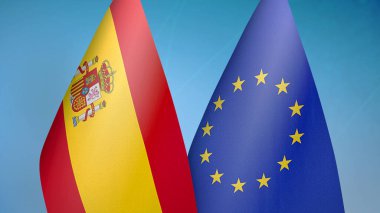 İspanya ve Avrupa Birliği mavi arka planda iki bayrak
