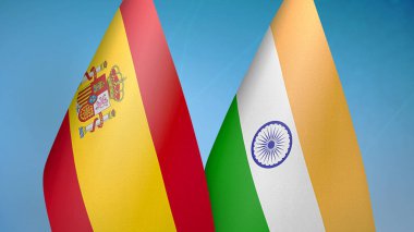 İspanya ve Hindistan iki bayrak birlikte mavi arka plan