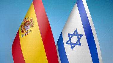 İspanya ve İsrail 'in iki bayrağı mavi arkaplanda