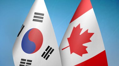 Güney Kore ve Kanada 'da iki bayrak birlikte mavi arkaplan