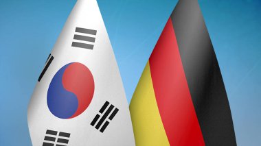 Güney Kore ve Almanya iki bayrak birlikte mavi arkaplan