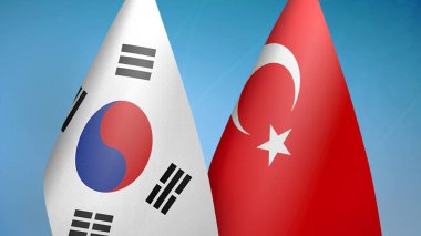 Güney Kore ve Türkiye 'de iki bayrak birlikte mavi arkaplan