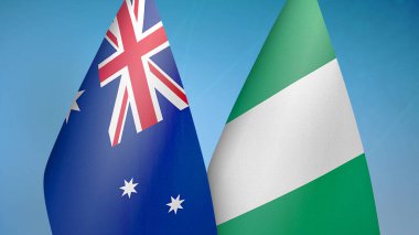 Avustralya ve Nijerya iki bayrak birlikte mavi arkaplan