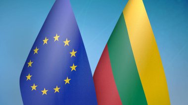Avrupa Birliği ve Litvanya 'da iki bayrak mavi arkaplanda