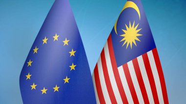 Avrupa Birliği ve Malezya iki bayrak birlikte mavi arkaplan