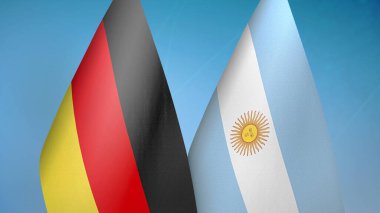 Almanya ve Arjantin 'in iki bayrağı mavi arka planda