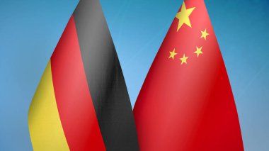 Almanya ve Çin 'de iki bayrak birlikte mavi arkaplan