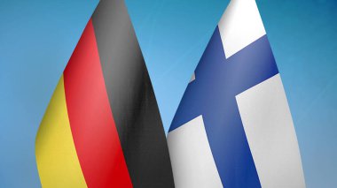 Almanya ve Finlandiya 'da iki bayrak birlikte mavi arka plan