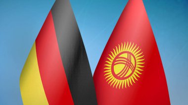Almanya ve Kırgızistan iki bayrak birlikte mavi arka plan