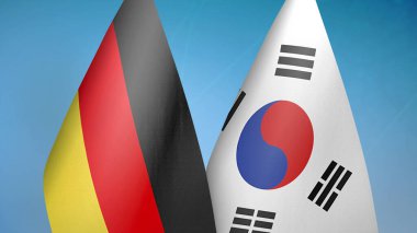 Almanya ve Güney Kore 'de iki bayrak birlikte mavi arka plan